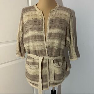 Kensie Brown and Tan Short Sleeve Sweater Cardigan with Belt